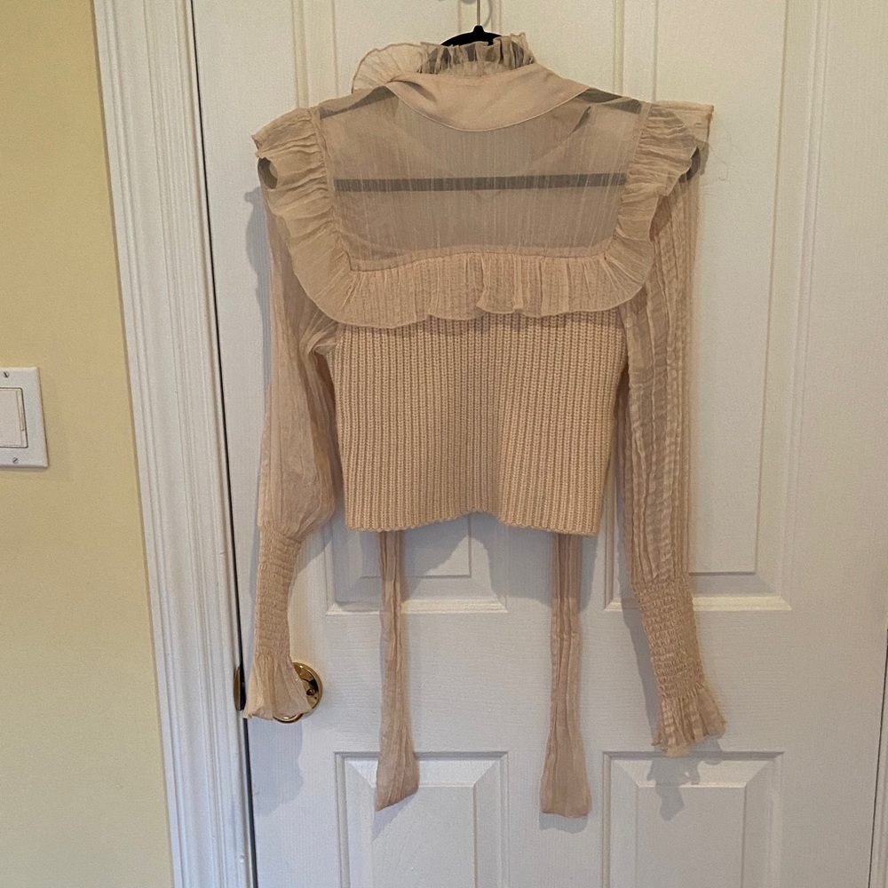 Zara Beige Sheer Ruffled Blouse
